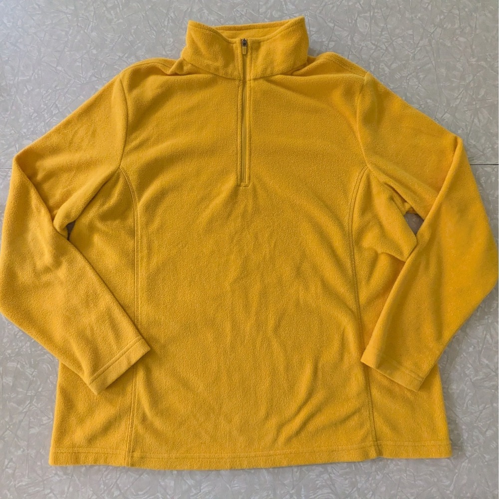 Lands End Womens Yellow Quarter Zip Fleece Pullover Sweater Large Petite 14-16